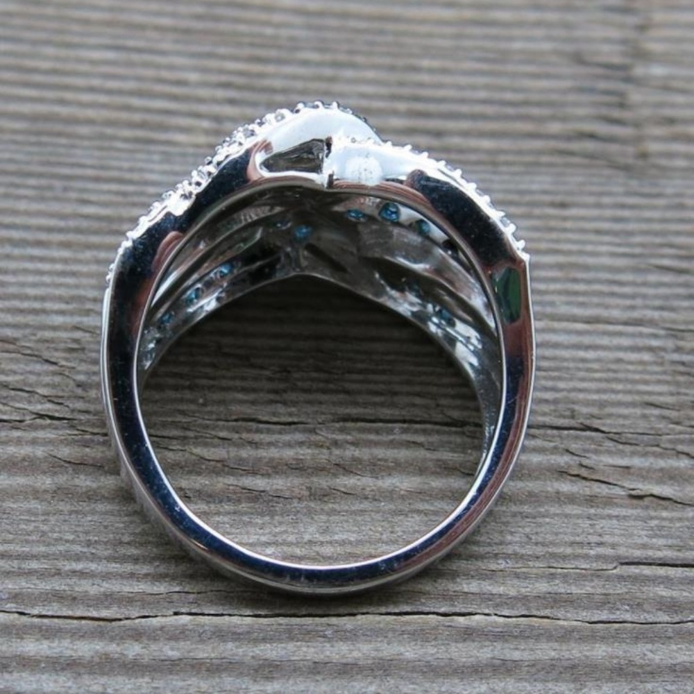 NEW Silver Blue Sapphire Braided Wide Band Wedding Ring - Picture 4 of 4